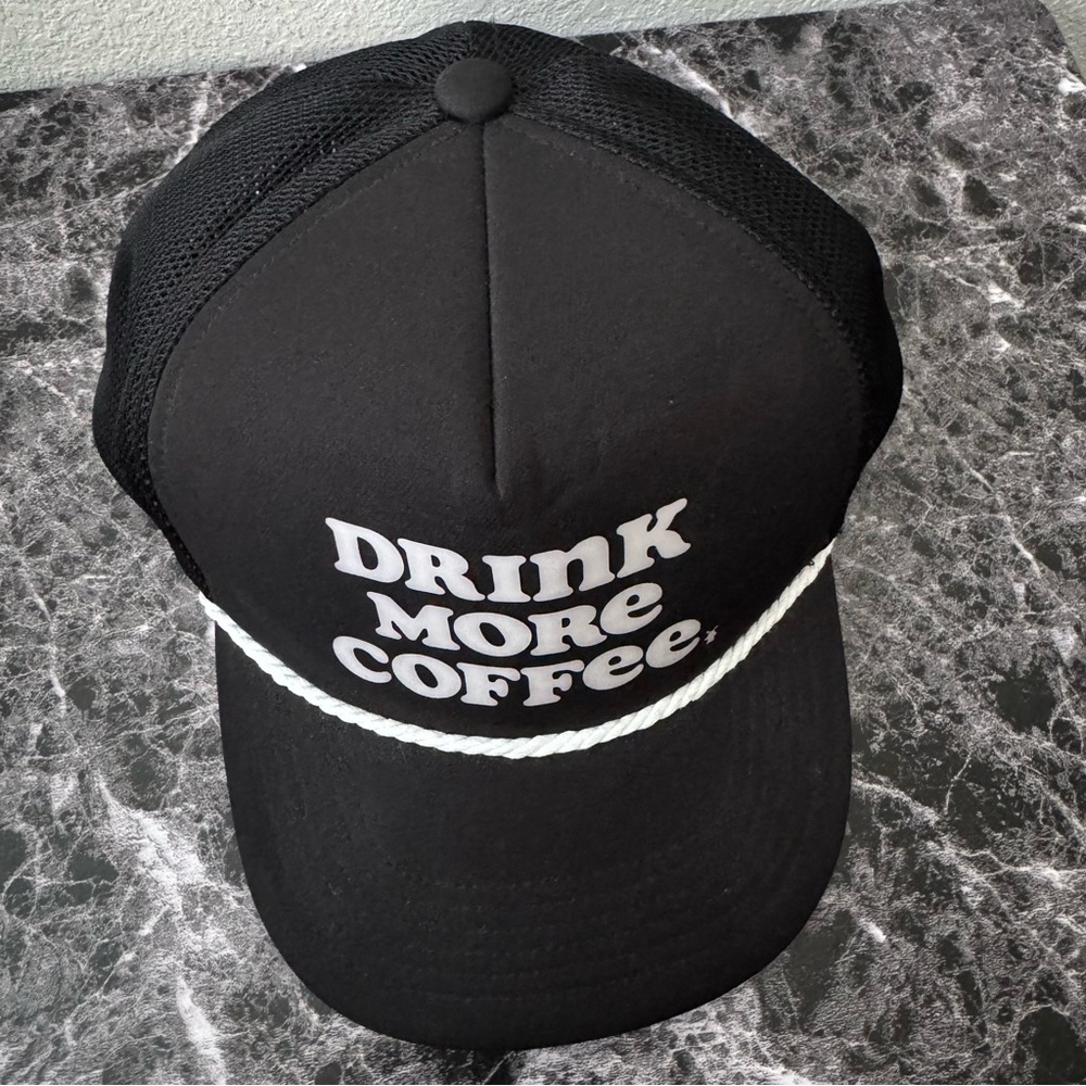 Dutch Bros Coffee Drink More Coffee Black Rope Brim Mesh Snapback Trucker Hat - Picture 2 of 6